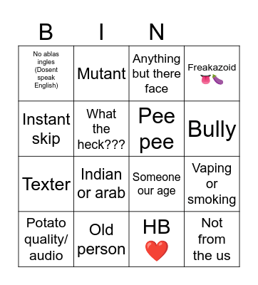 Azar bingo Card