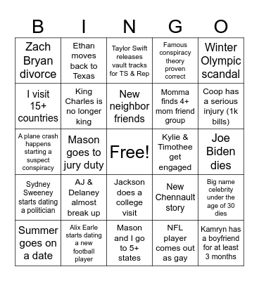Skye’s 2026 Predictions Bingo Card