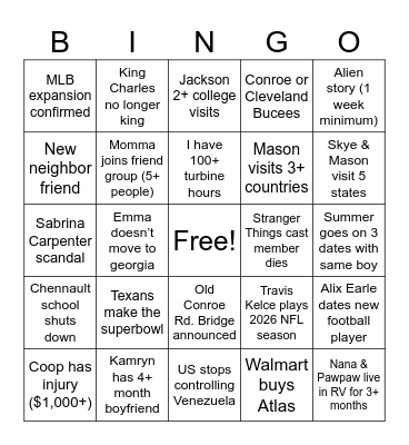 2026 Bingo Card