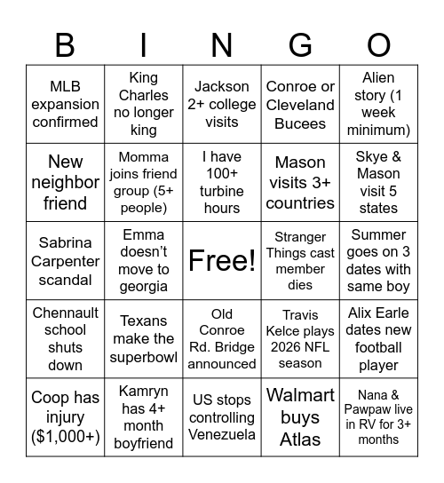 2026 Bingo Card