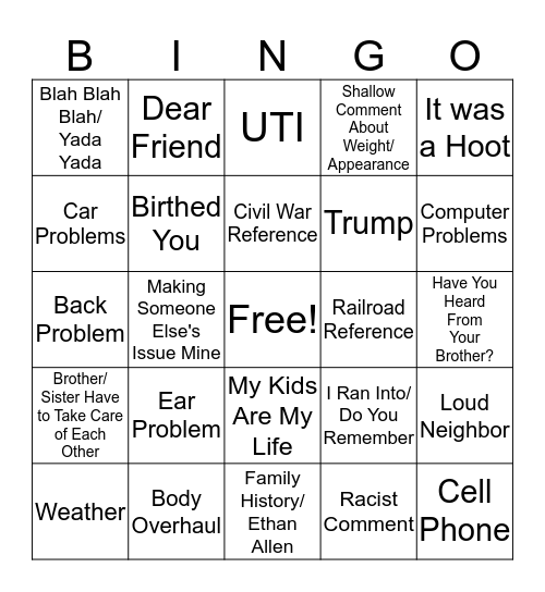 Mom BINGO Card