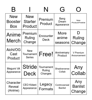Vanguard 1/11 Bingo Card