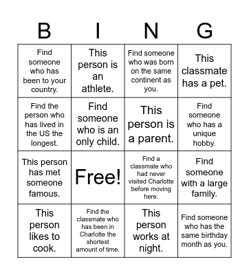 Find Someone Who Bingo Card