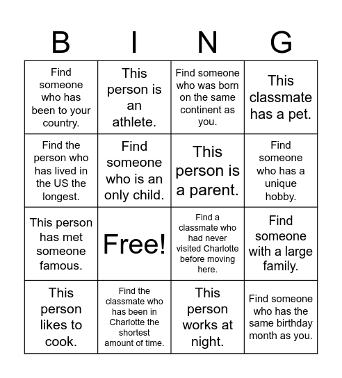 Find Someone Who Bingo Card
