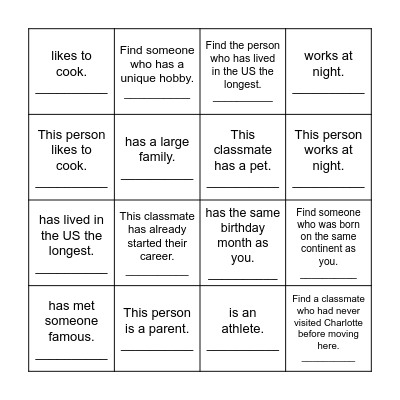 Find Someone Who Bingo Card