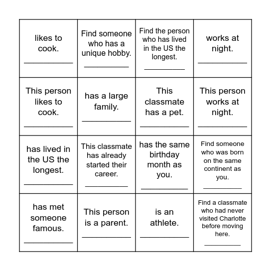 Find Someone Who Bingo Card