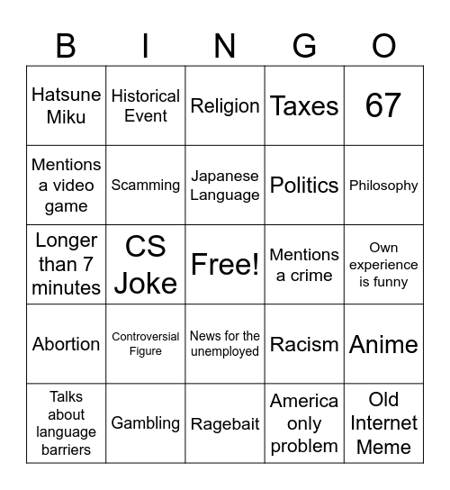 Dean Purposive Com Speech Bingo Card