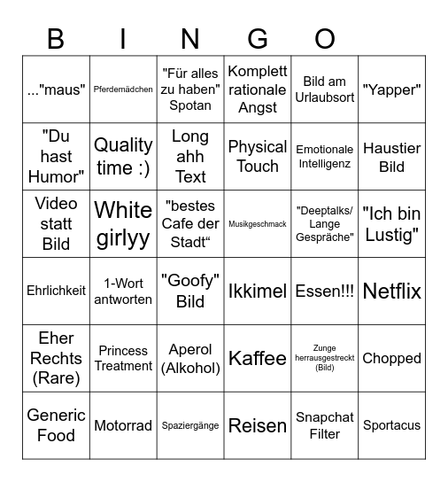Hinge Profil Bingo Card
