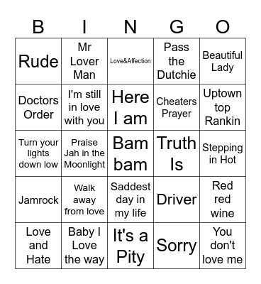 Vocals Bingo Card