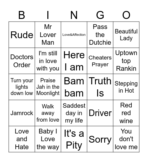 Vocals Bingo Card