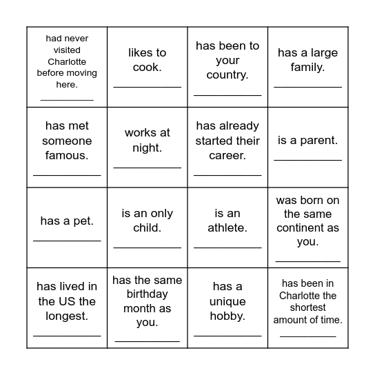 Find Someone Who Bingo Card
