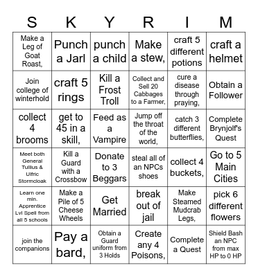 Skyrim Bingo Card