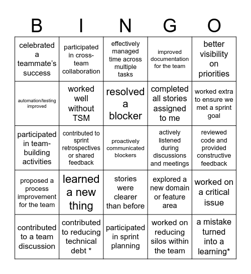 AH - 26.1 Release Retrospective Bingo Card