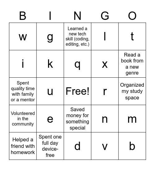 Untitled Bingo Card