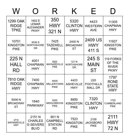 Walgreens Bingo Card