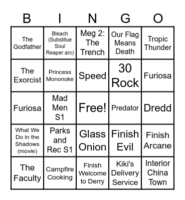 Couple's Bingo: Stuff to Watch Bingo Card