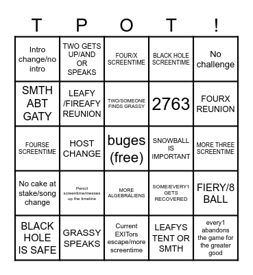 TPOT 21 BINGO Card