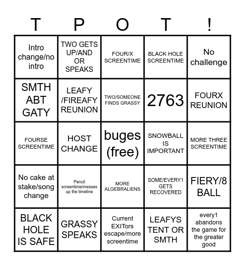 TPOT 21 BINGO Card