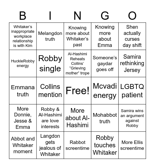 The Pitt Season 2 Bingo Card