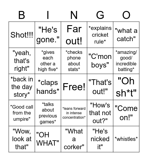 Cricket BINGO Card
