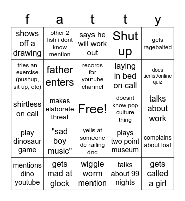 Tylinger Bingo Card