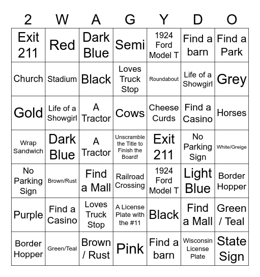 Road Trip Bingo 2026 Bingo Card