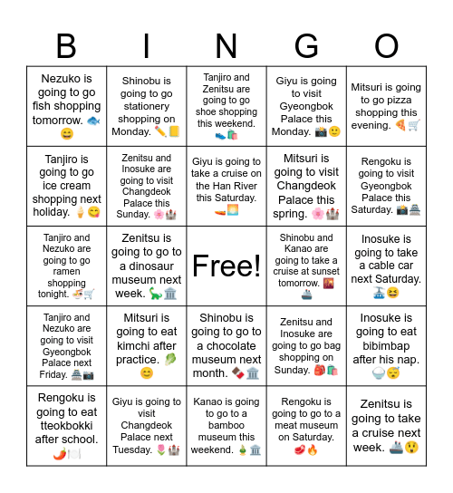 B7 L18 Inosuke is going to eat bibimbap after his nap. 🍚😴 Bingo Card