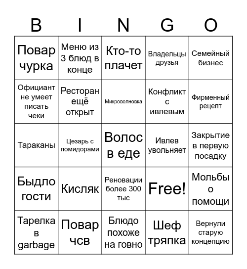 На ножах Bingo Card