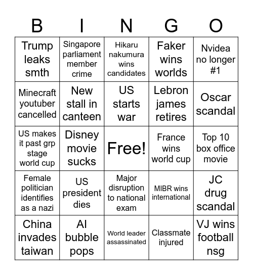 2026 Bingo Card