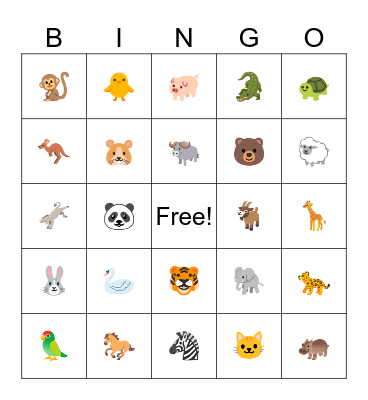 Animals Bingo Card