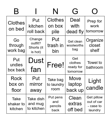 Room clean Bingo Card