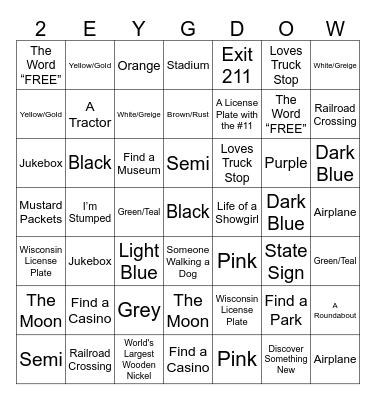 Road Trip Bingo 2026 Bingo Card