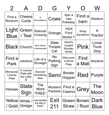 ROAD TRIP BINGO 2026 Bingo Card