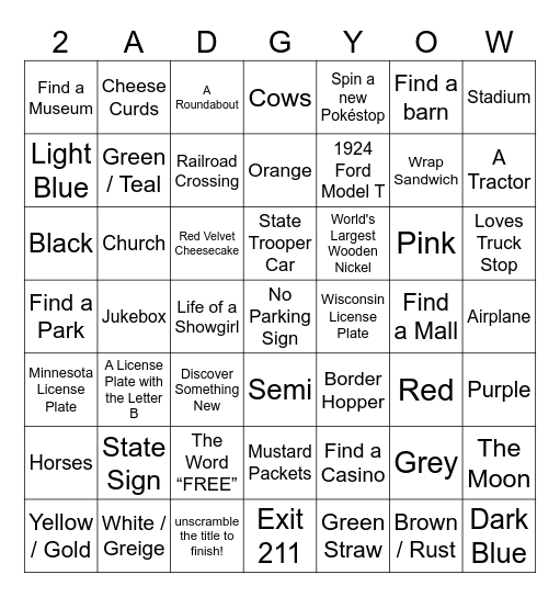 ROAD TRIP BINGO 2026 Bingo Card