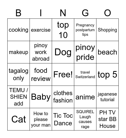 Untitled Bingo Card