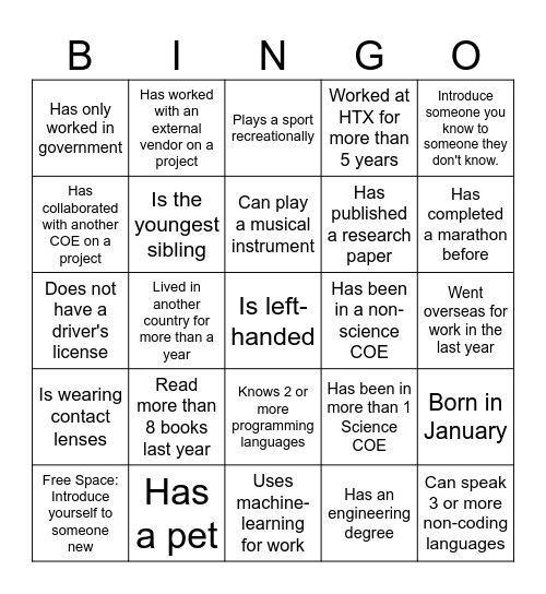 Interactive Human Bingo Card