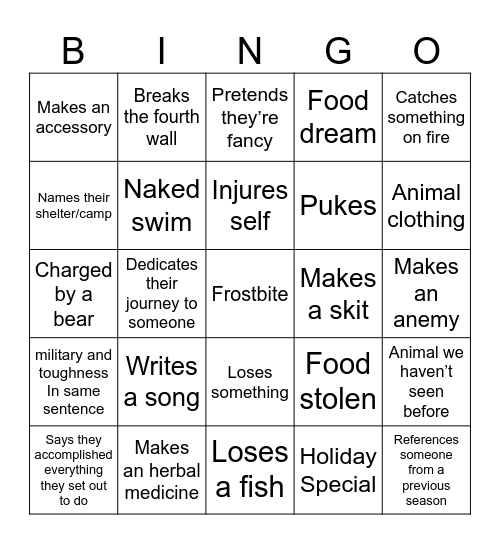 Alone S9 Bingo Card