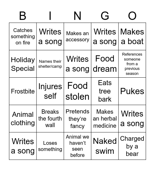 Alone S9 Bingo Card