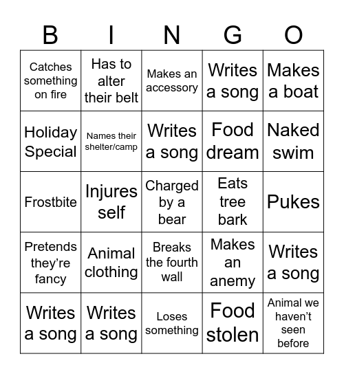 Alone S9 Bingo Card