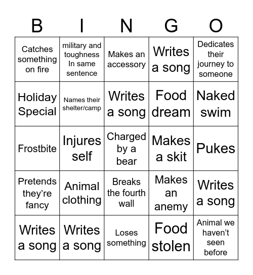 Alone S9 Bingo Card