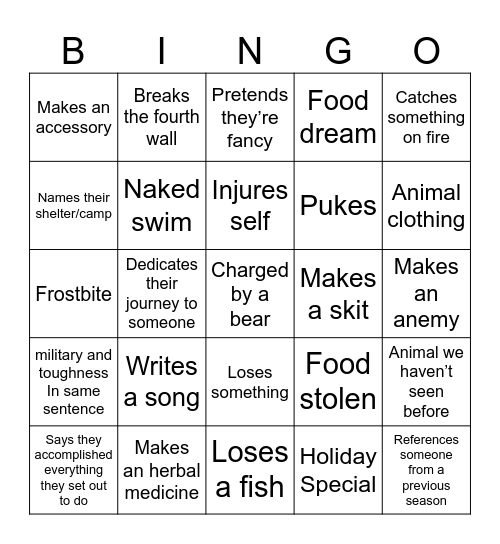 Alone S9 Bingo Card