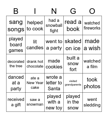 NEW YEAR BINGO Card