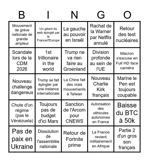 Bingo 2026 Bingo Card