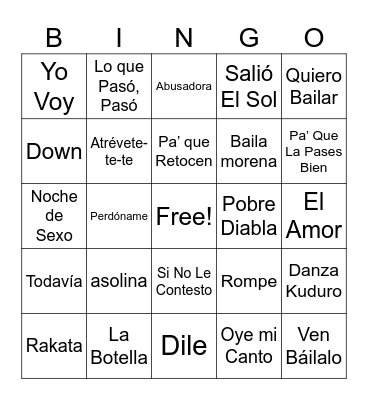 Bingo Musical Bingo Card