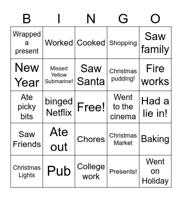 What we did at Christmas Bingo Card