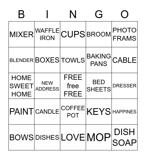 Our New Home Bingo Card