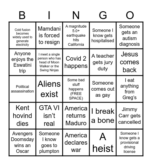 2026 Bingo Card