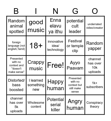 Youtube 0-views Bingo Card