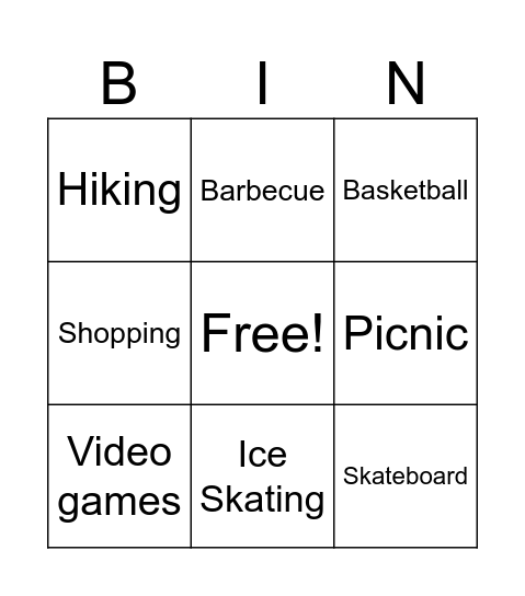 Untitled Bingo Card