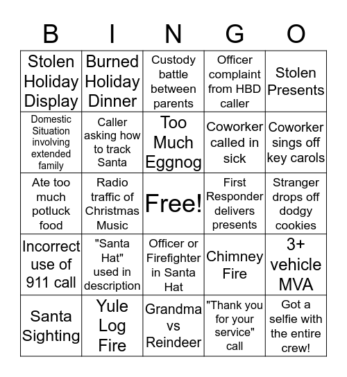 Christmas at 911 Bingo Card